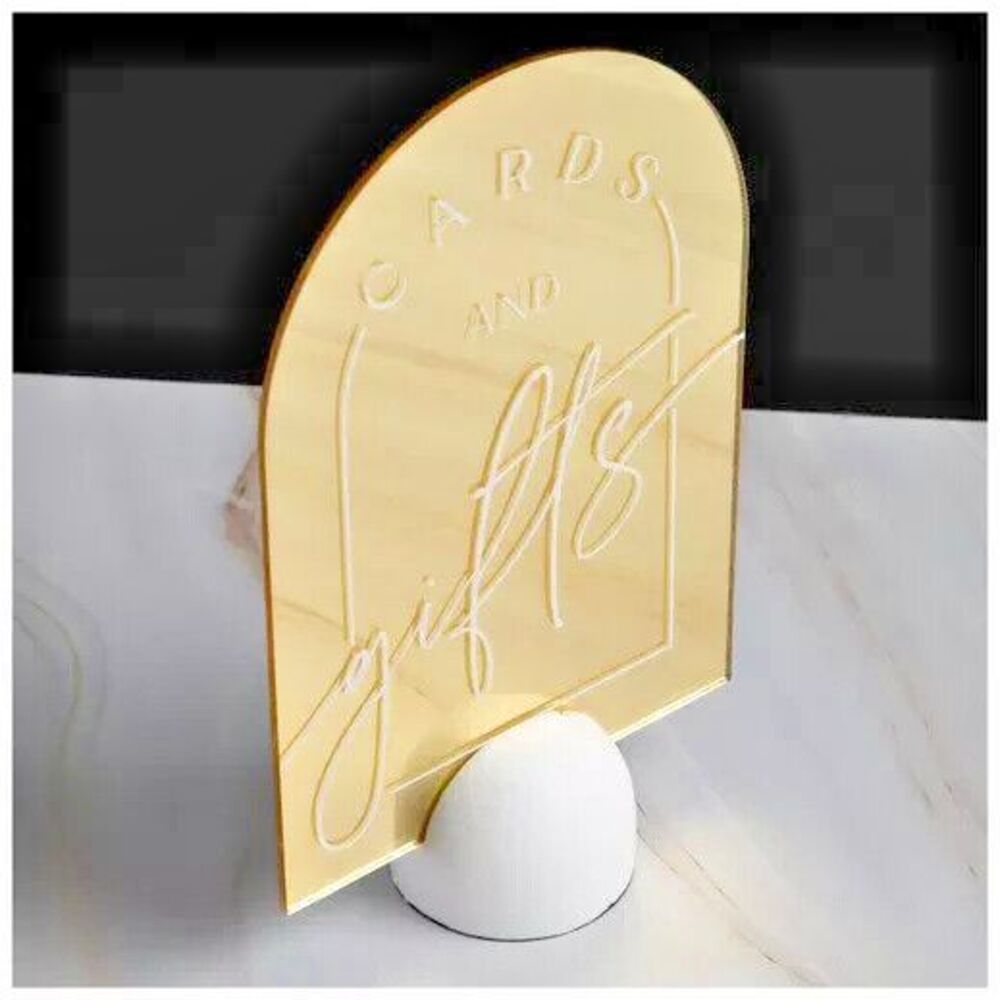 Cards & Gifts Sign On Base, For Wedding - Modern, Gold Reflective Mirror Surface